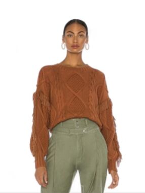 Jasper Fringe Sweater in Amber Brown Line & Dot x Revolve Anthropologie Sz XS